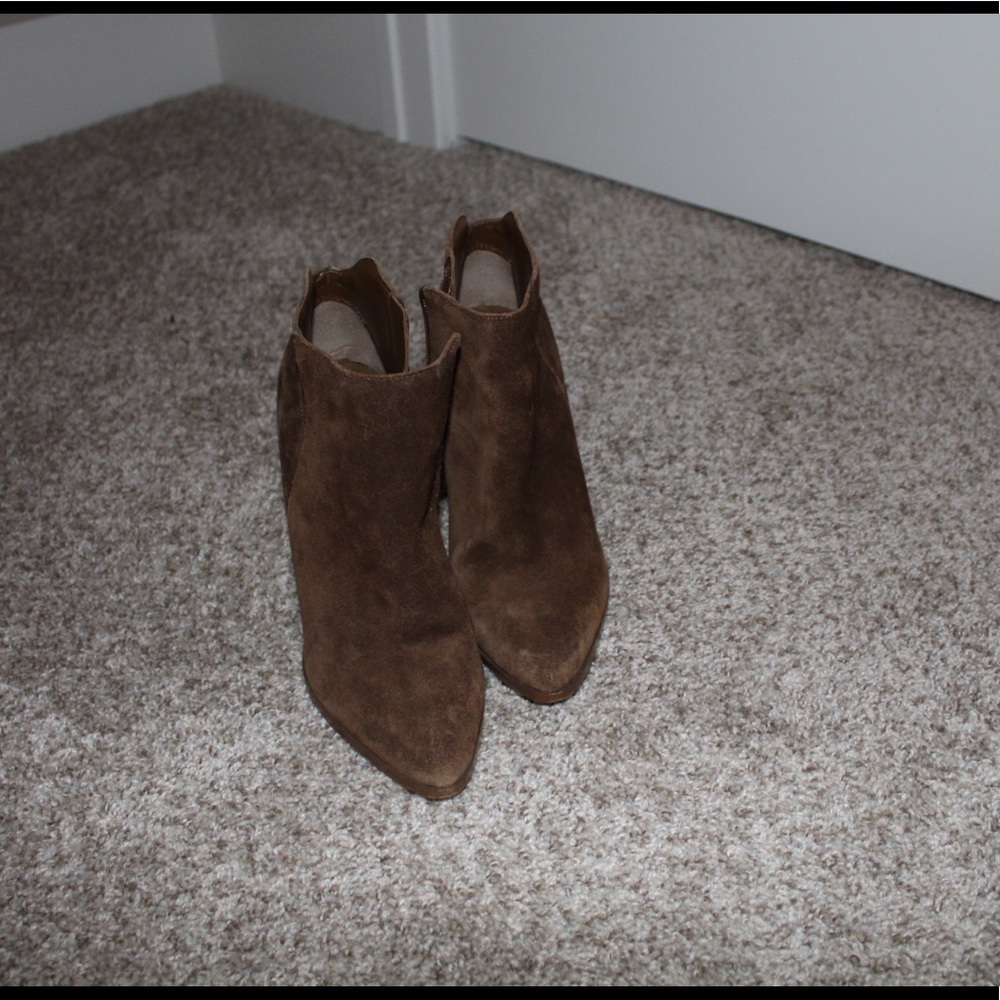 Brown high heel booties